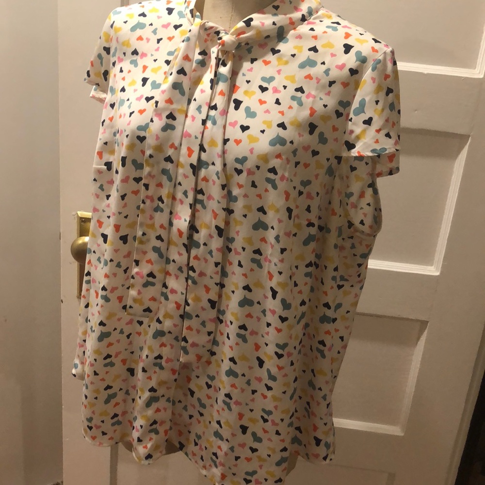 ModCloth label heart print tie neck shirt. 2X